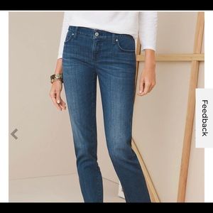 Chico's platinum denim maya jean blue embroidered back pockets EUC size 8